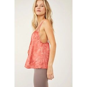 NWT Free People Off The Coast‎ Cami Coral Combo Silky Fabric Lace Trim Medium